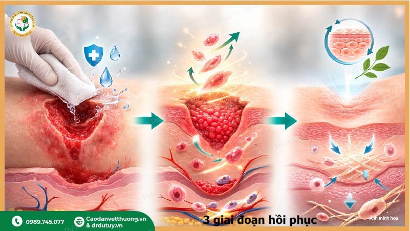 3 giai đoạn hồi phục vết loét