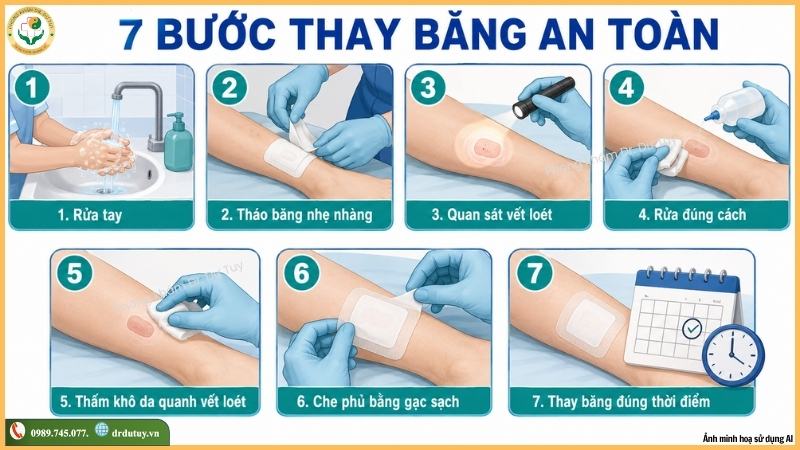 7 bước thay băng vết loét chân an toàn