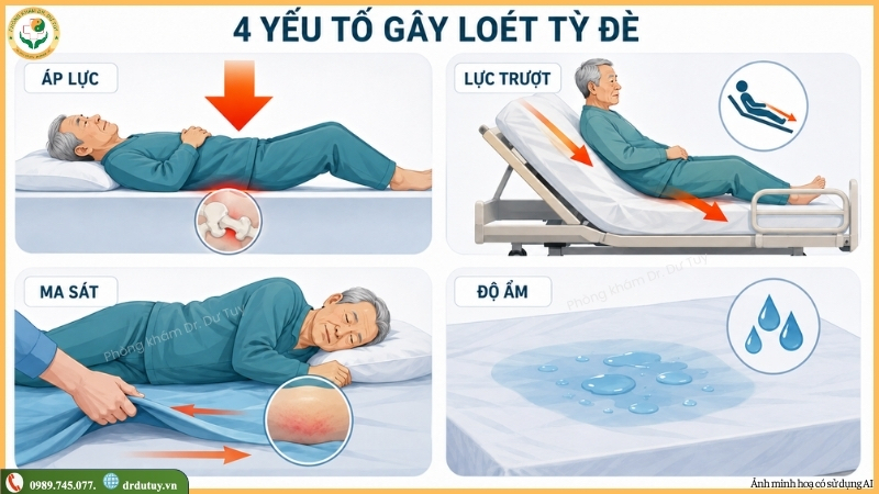 áp lực lúc trượt ma sát do ẩm gây loét tỳ đè