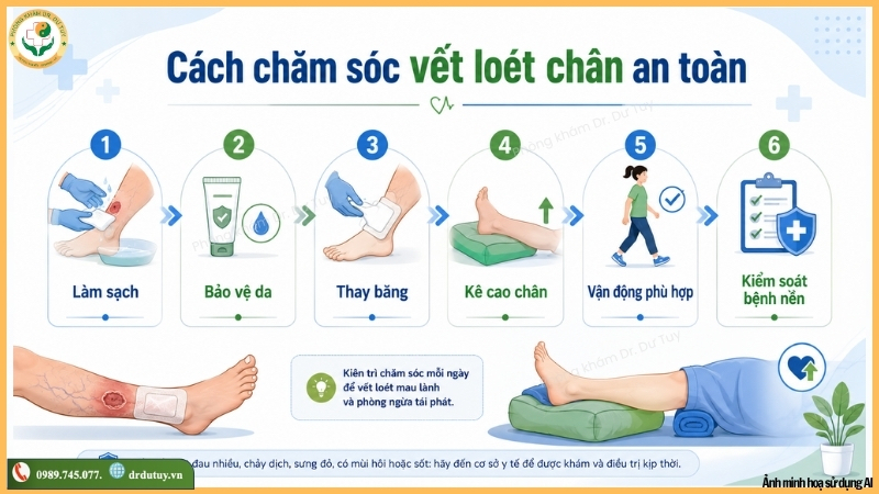 cách chăm sóc vết loét chân an toàn