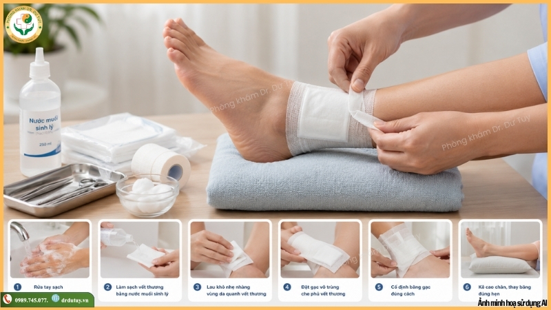 cách chăm sóc vết loét quanh mắt cá chân tại nhà