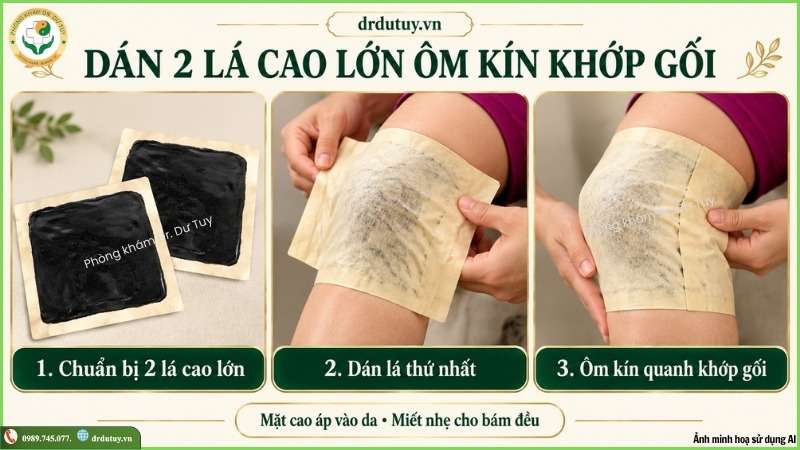 cách dán hai lá cao quanh khớp gối