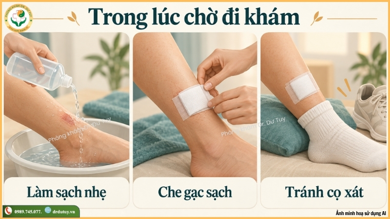 chăm sóc vết loét chân trong lúc chờ đi khám