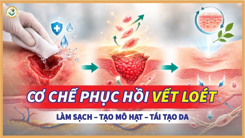 Cơ chế hồi phục vết loét: Làm sạch – Tạo mô hạt – Tái tạo da
