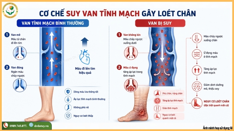 cơ chế suy van tĩnh mạch gây loét chân