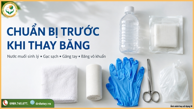 dụng cụ chuẩn bị thay băng vết loét