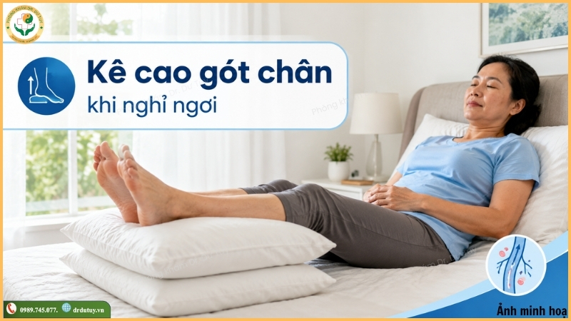 kê cao gót chân khi nghỉ ngơi suy van tĩnh mạch