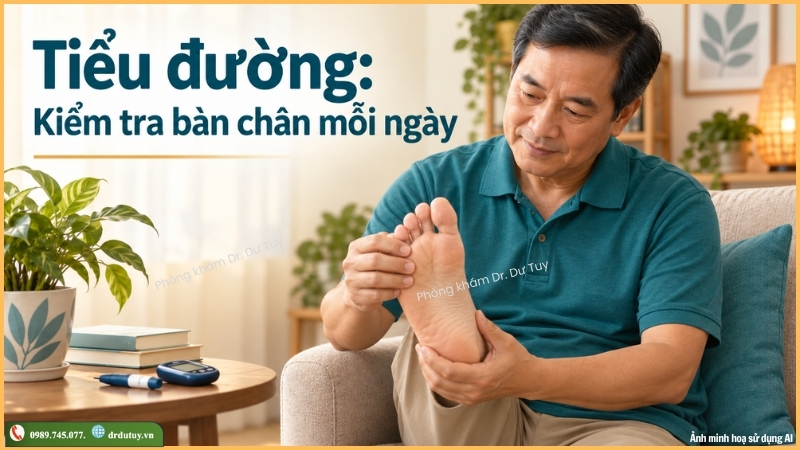 người tiểu đường kiểm tra bàn chân