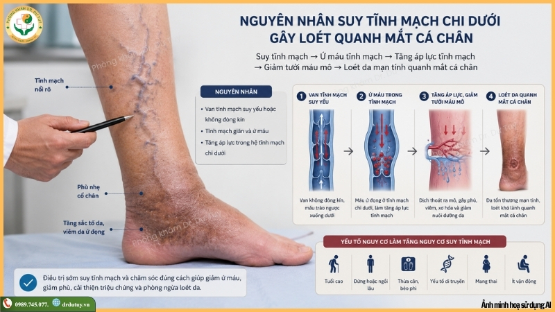 nguyên nhân suy tĩnh mạch gây loét mắt cá chân