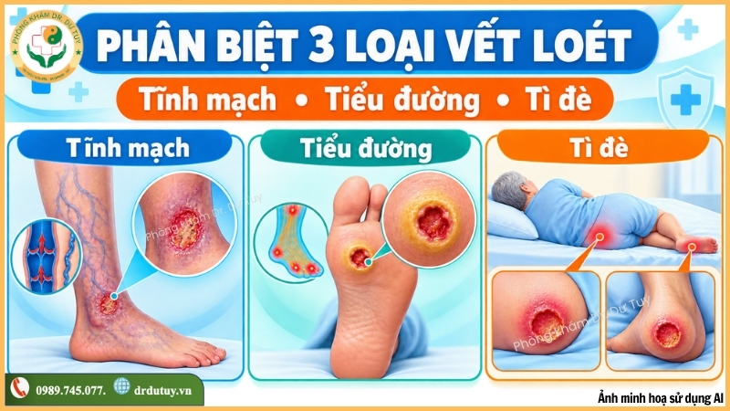 Phân biệt loét do suy tĩnh mạch, loét tiểu đường và loét tì đè