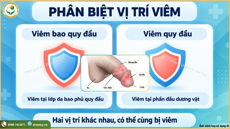 phân biệt viêm bao quy đầu và viêm quy đầu
