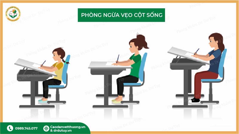 phòng ngừa cong vẹo cột sống ở trẻ tư thế ngồi đúng