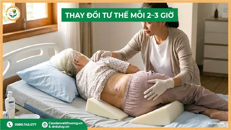 thay đổi tư thế mỗi 2-3 giờ phòng loét tỳ đè
