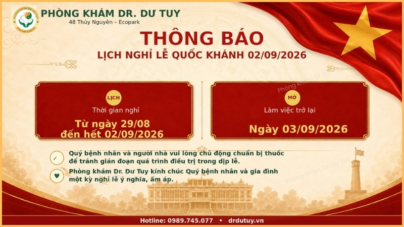 Phòng khám Dr. Dư Tuy thông báo lịch nghỉ lễ Quốc khánh 02/9/2026