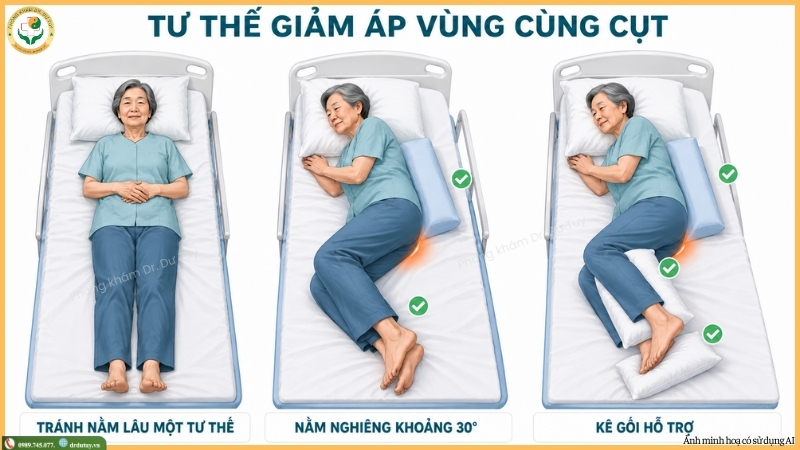 tư thế nằm nghiêng giảm áp lực vùng cùng cụt