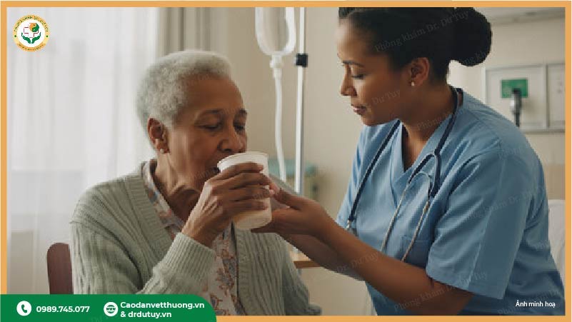 uống nước đầy đủ cho bệnh nhân sau tai biến