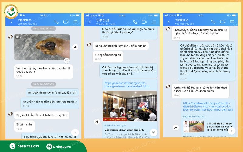 vết thương lâu lành, có mủ