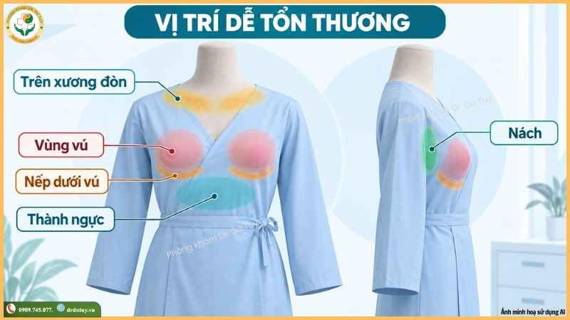 vị trí tổn thương da khi xạ trị